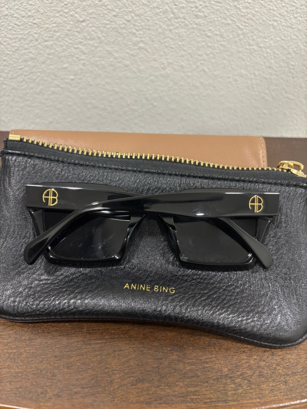 Anine Bing Black Sunglasses with Gold AB Logo